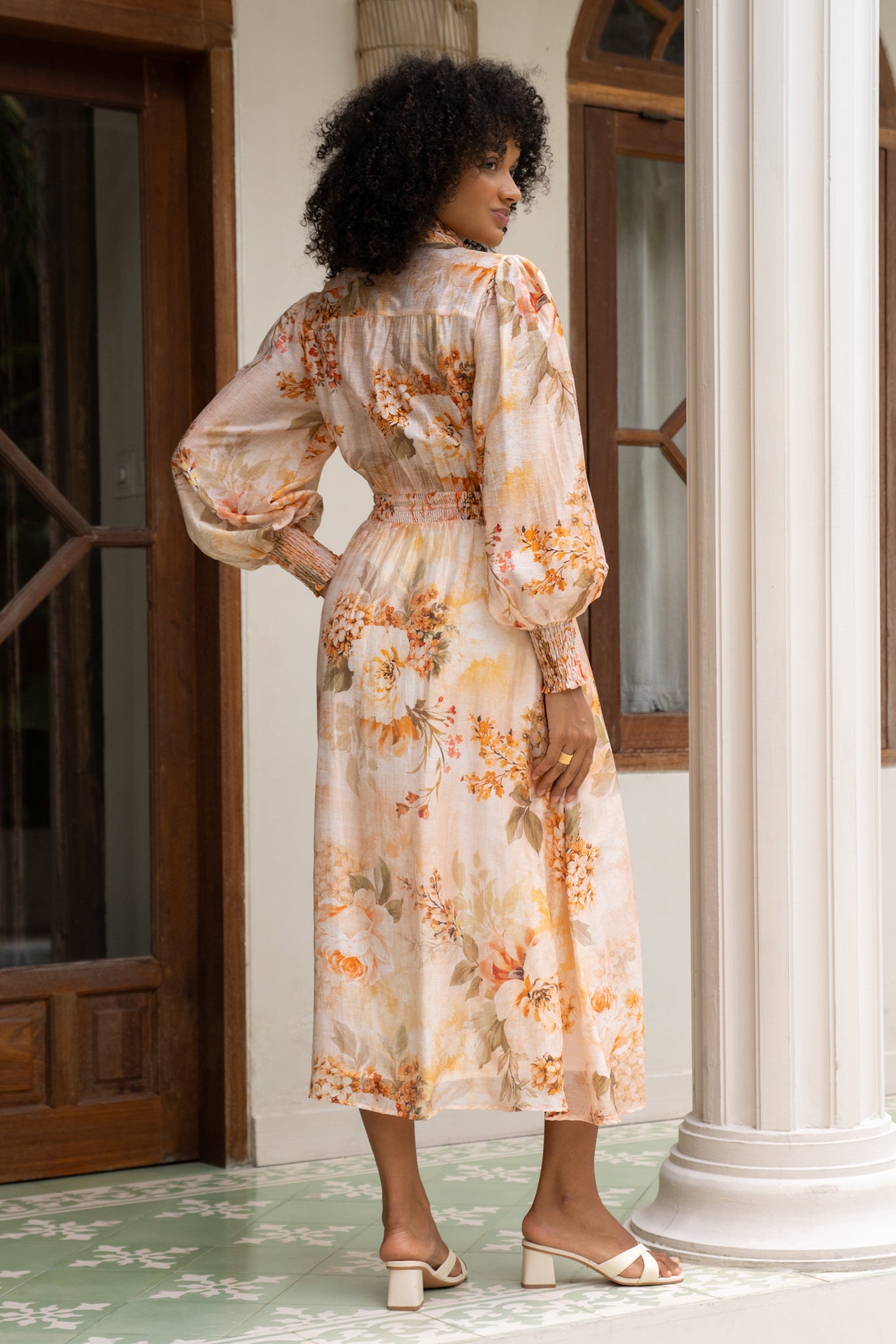 Fiorenza Orange Floral Long Sleeve Maxi Dress