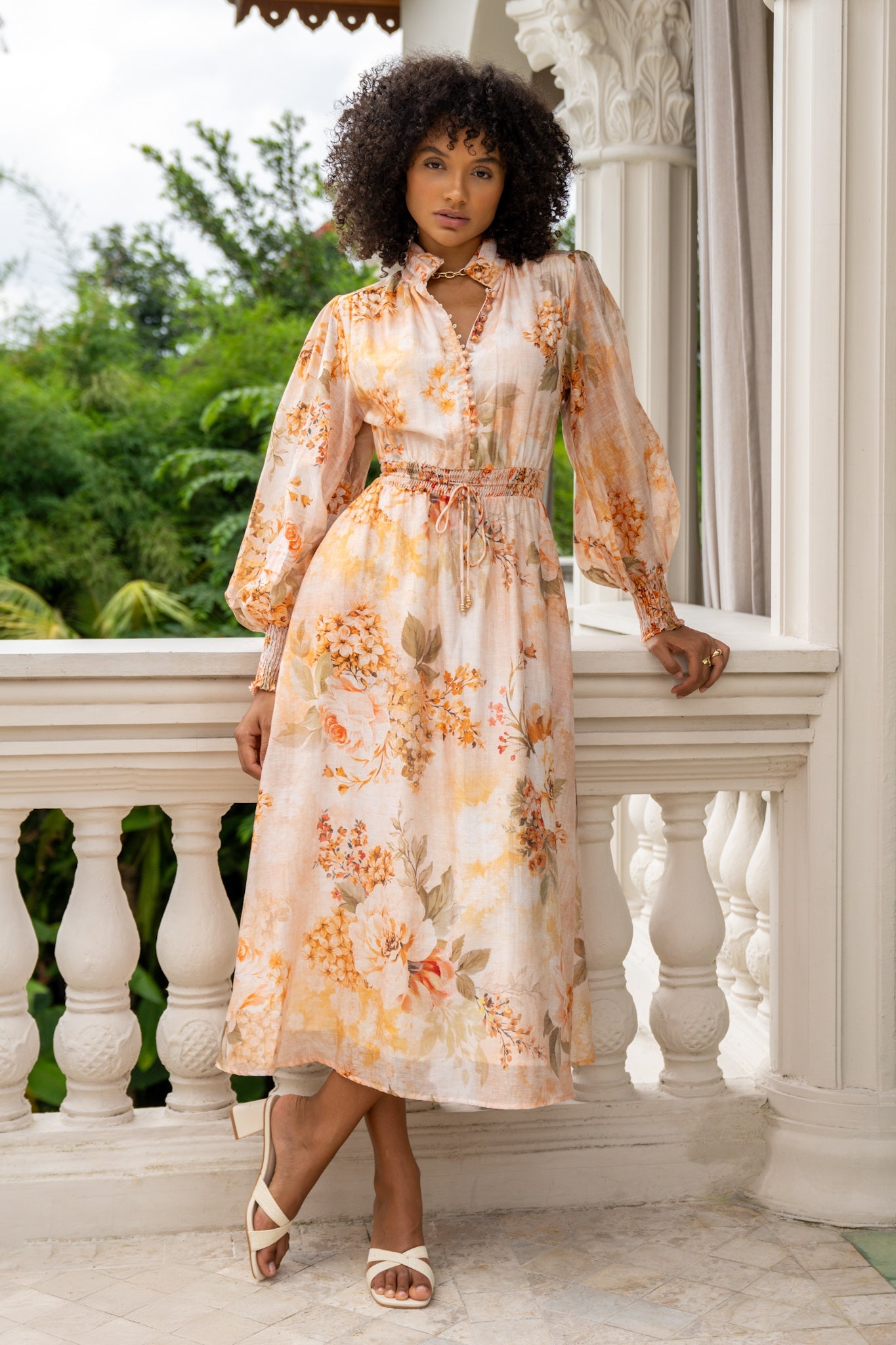 Fiorenza Orange Floral Long Sleeve Maxi Dress