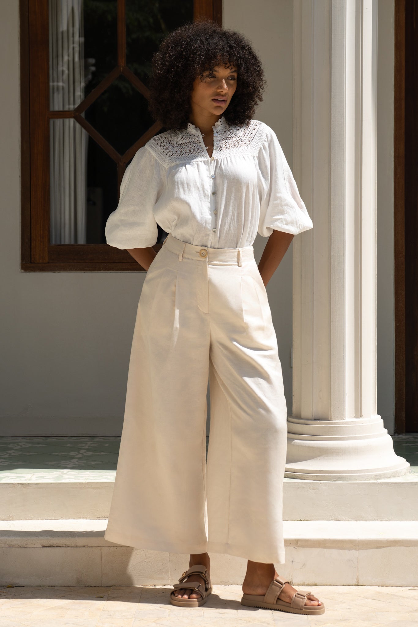 Lou Beige Wide Leg Pants