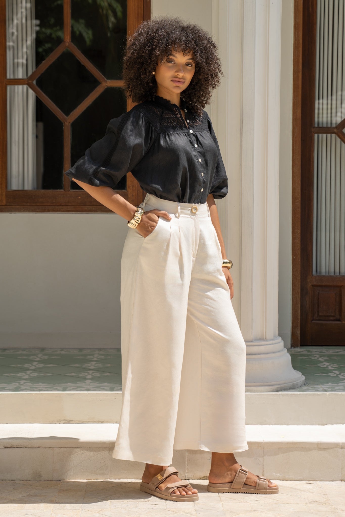 Lou Beige Wide Leg Pants