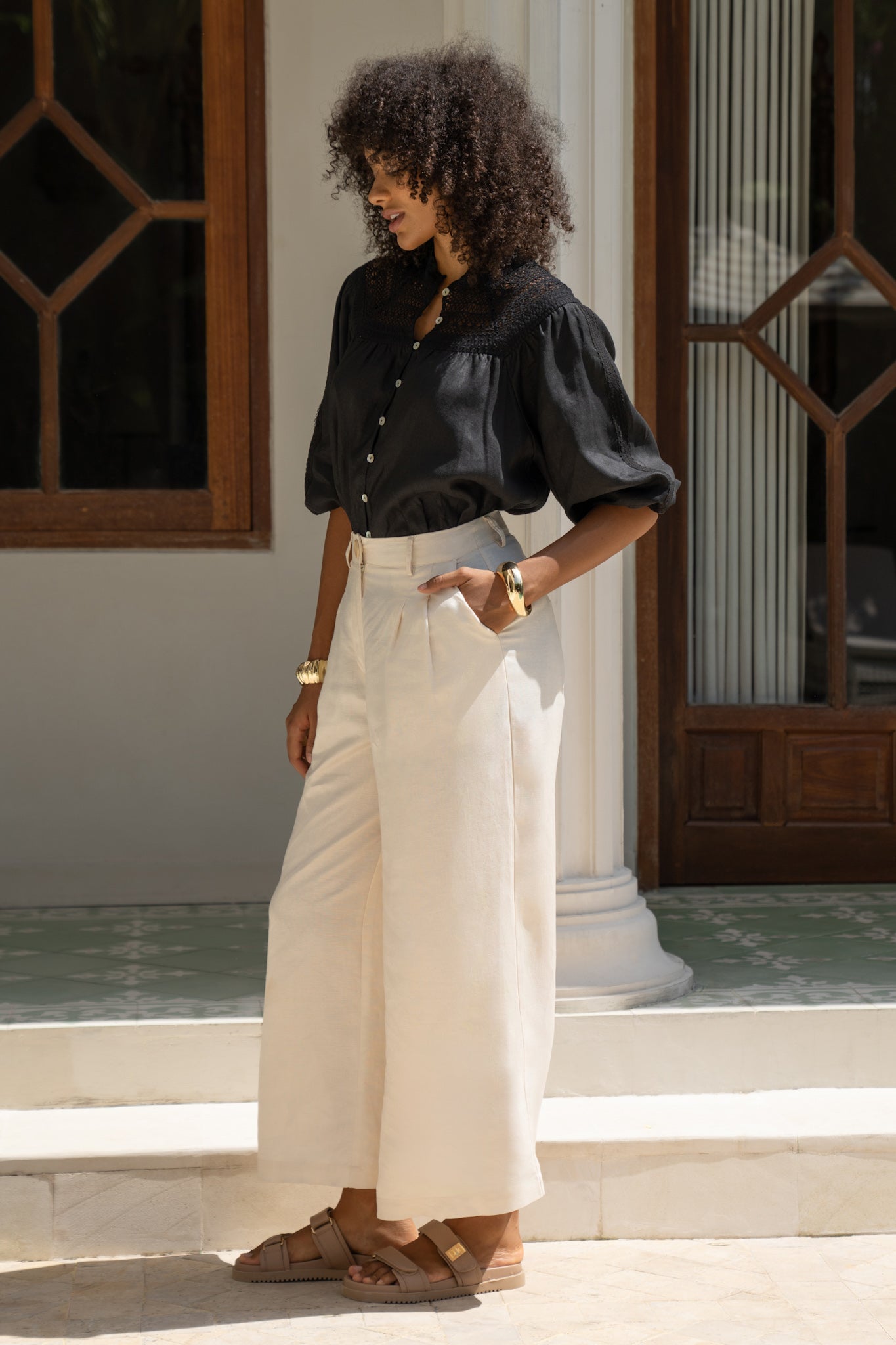 Lou Beige Wide Leg Pants