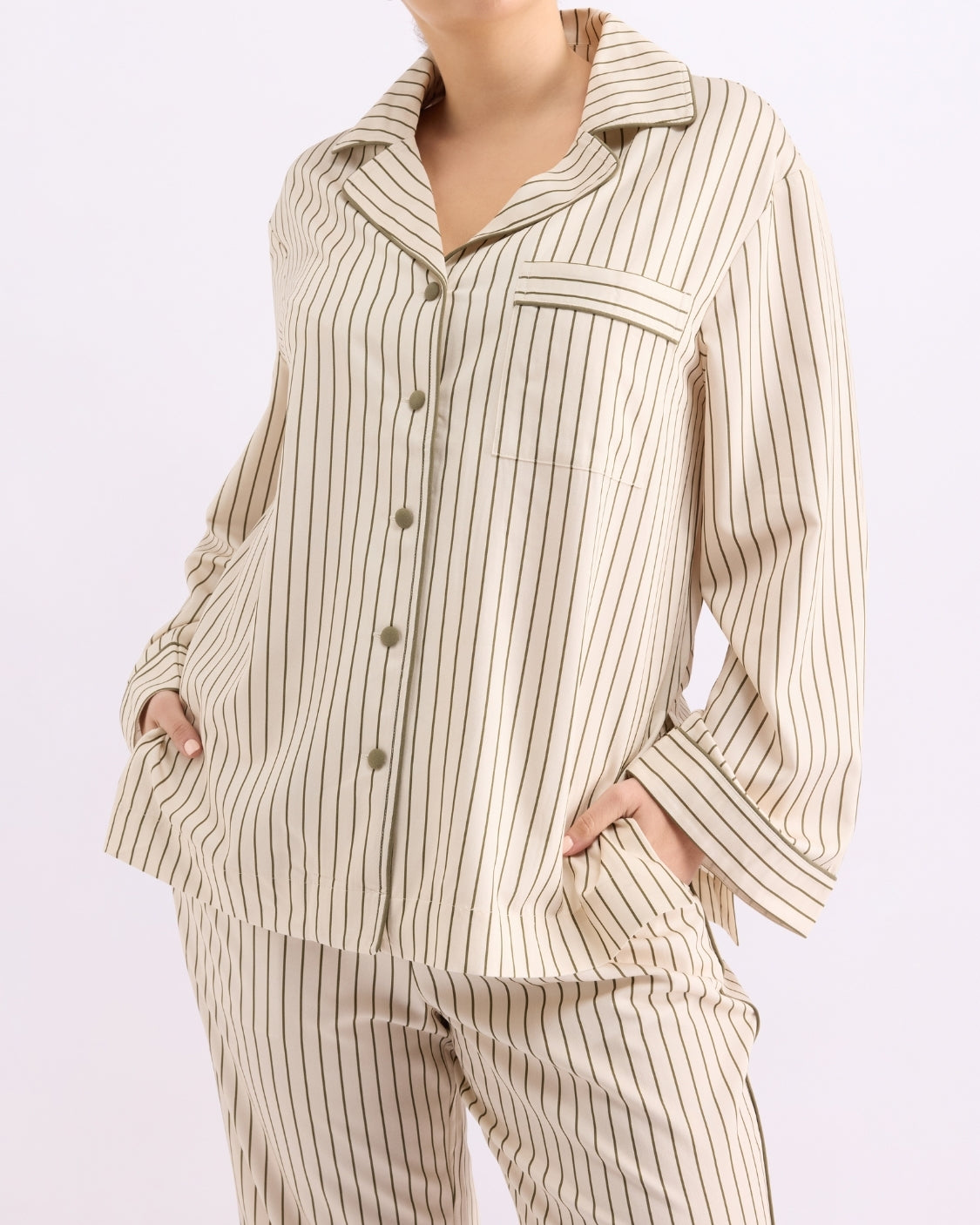 Long Sleeve Sleep Shirt - Matcha Stripes