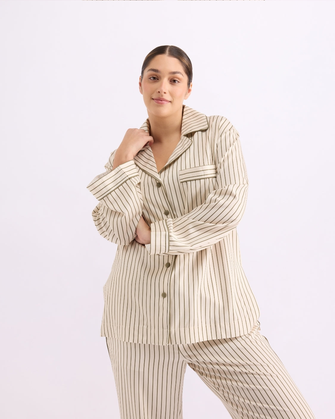 Long Sleeve Sleep Shirt - Matcha Stripes