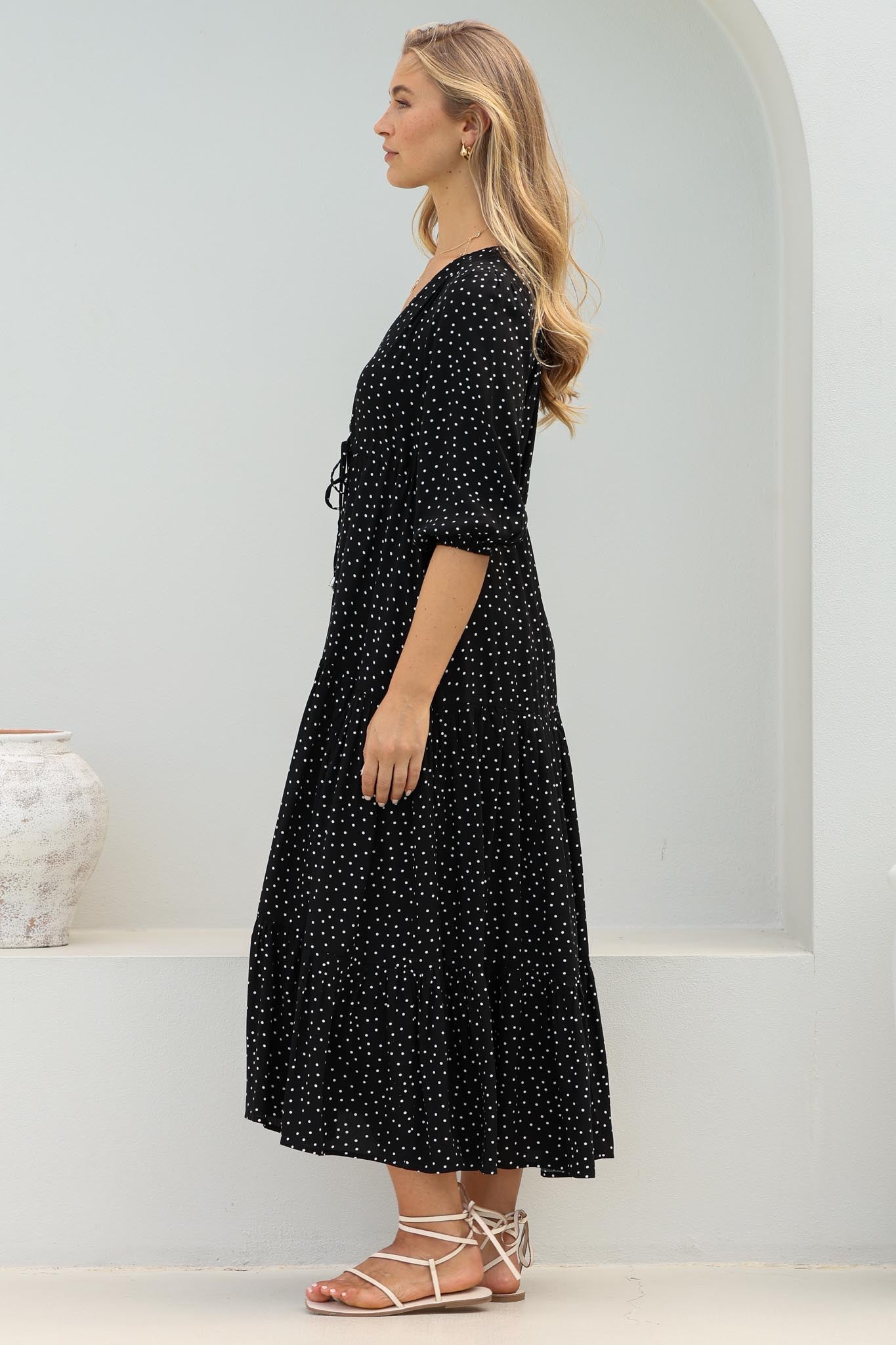 Montania Maxi Dress - Buttoned Bodice Pull in Wais