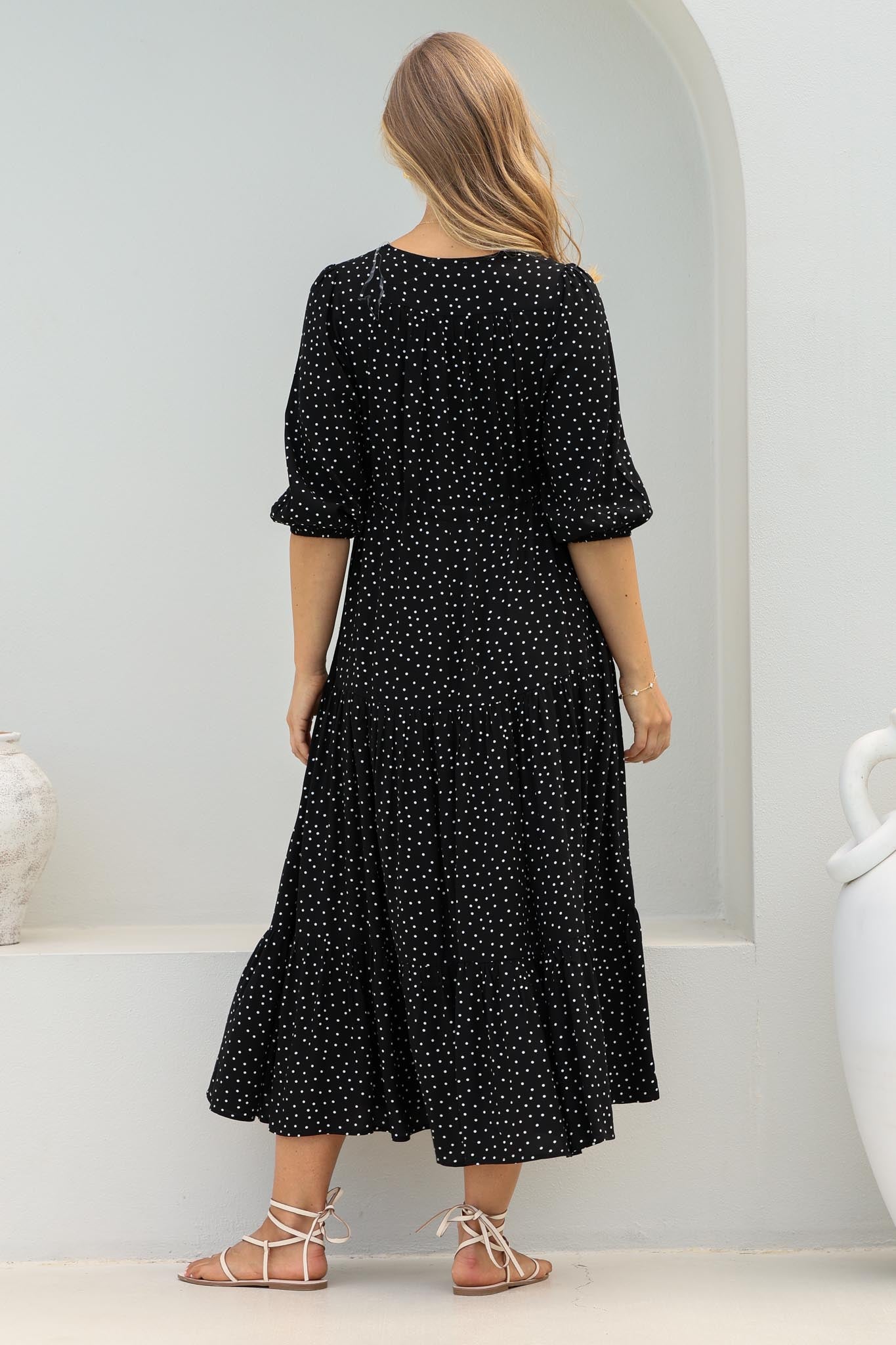 Montania Maxi Dress - Buttoned Bodice Pull in Wais