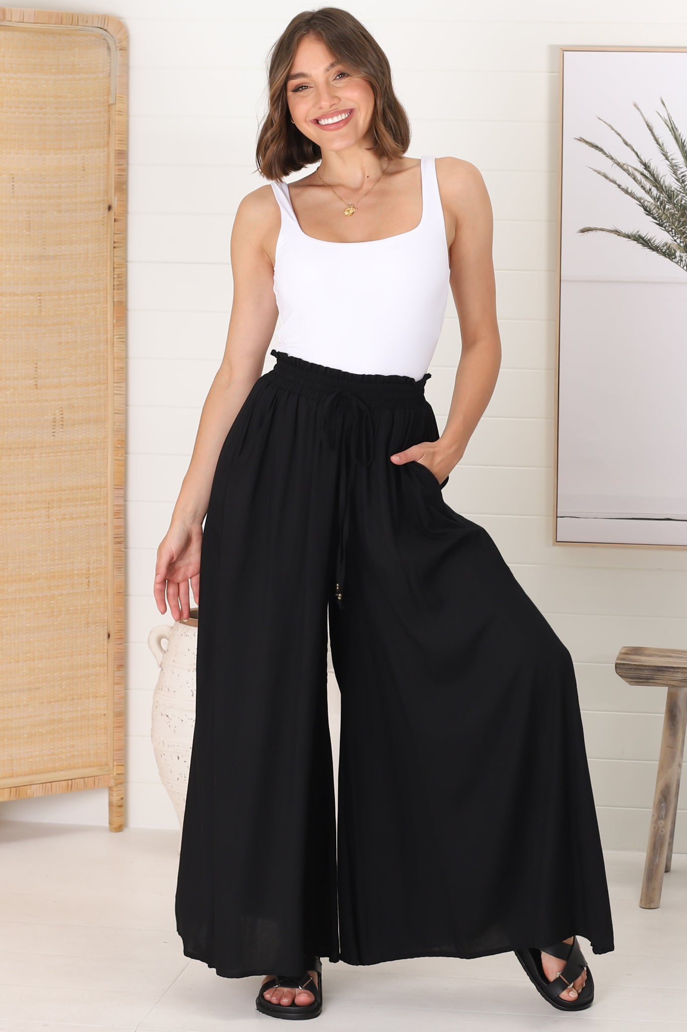 Charli Pants - Paper Bag High Waisted Wide Leg Pan