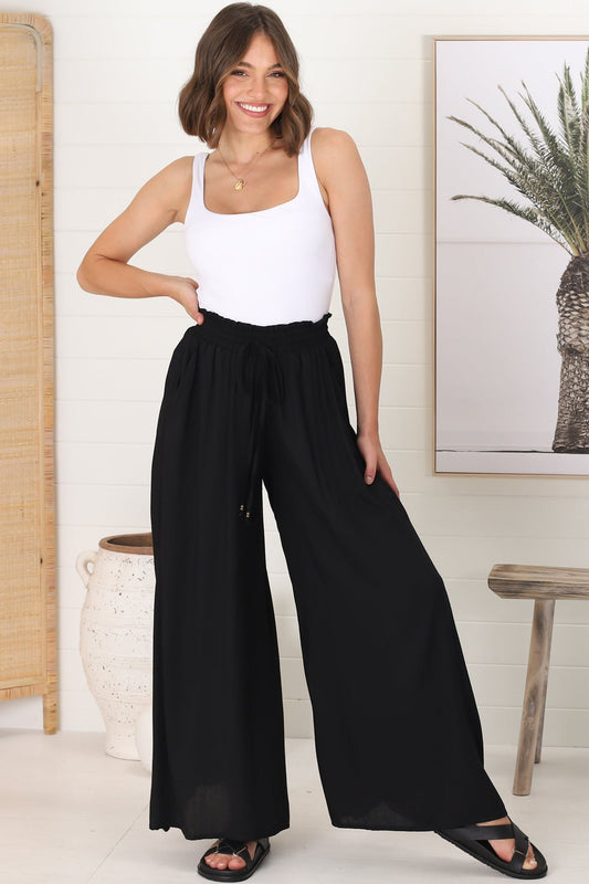 Charli Pants - Paper Bag High Waisted Wide Leg Pants In Black