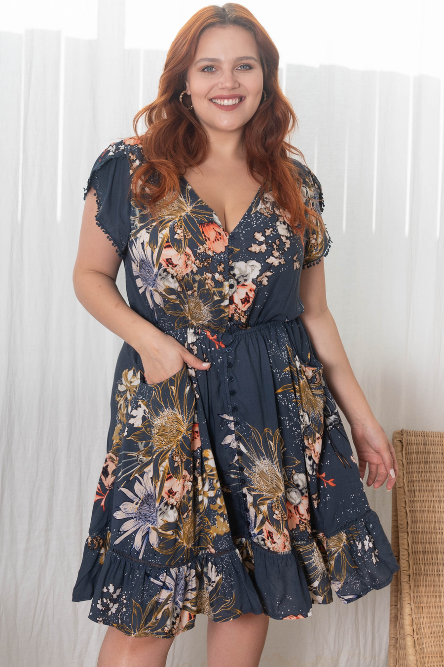 JAASE - Lizzie Mini Dress: Butterfly Cap Sleeve Bu