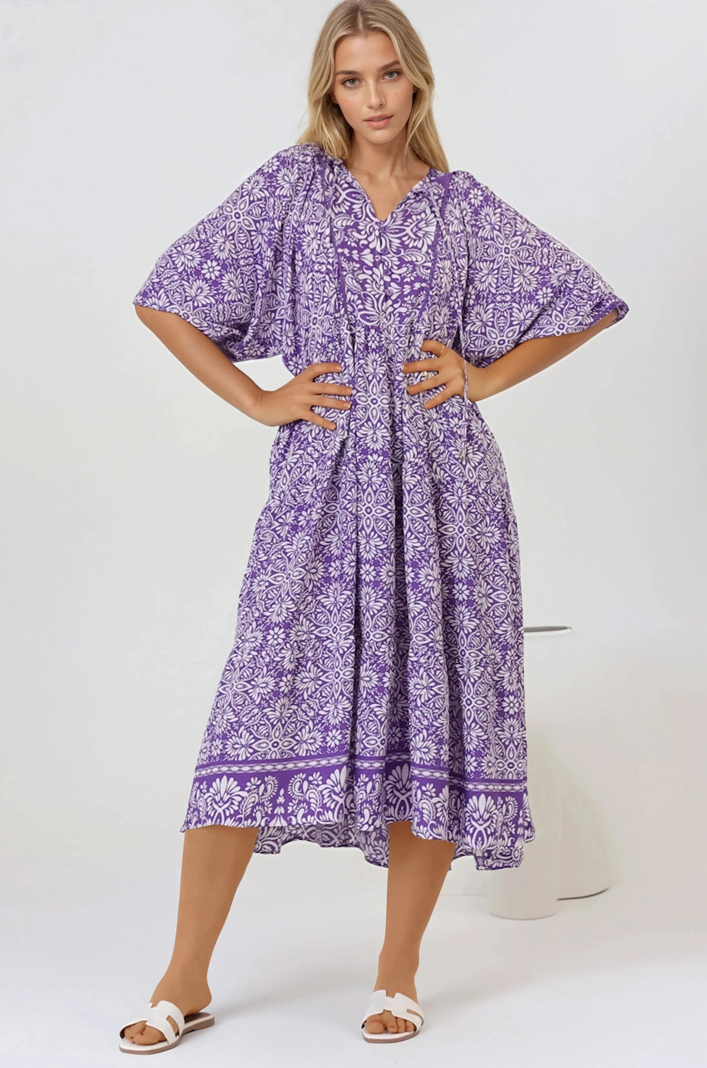 Kamali Midi Dress - Batwing Sleeve Smock Dress wit