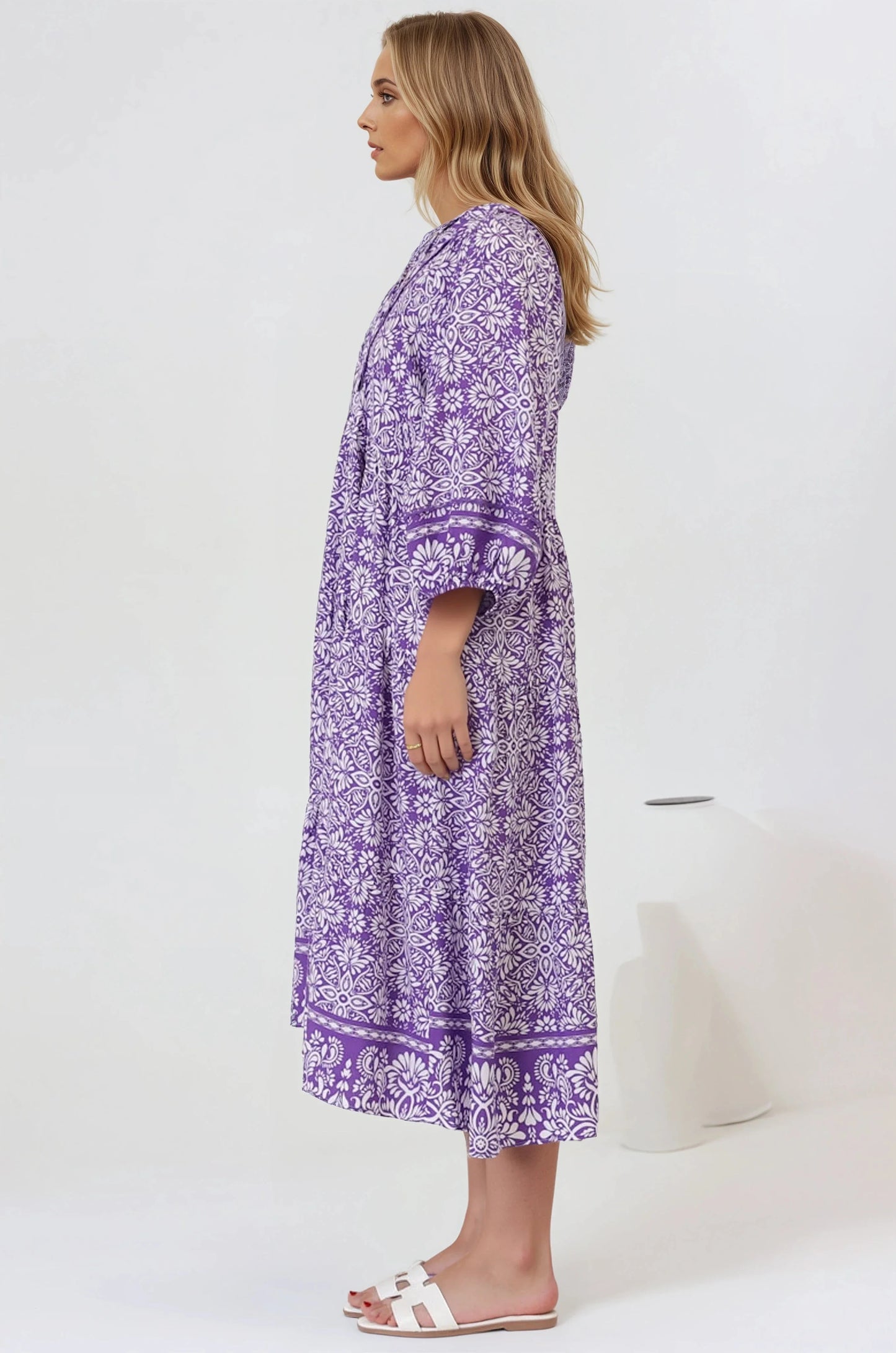 Kamali Midi Dress - Batwing Sleeve Smock Dress wit