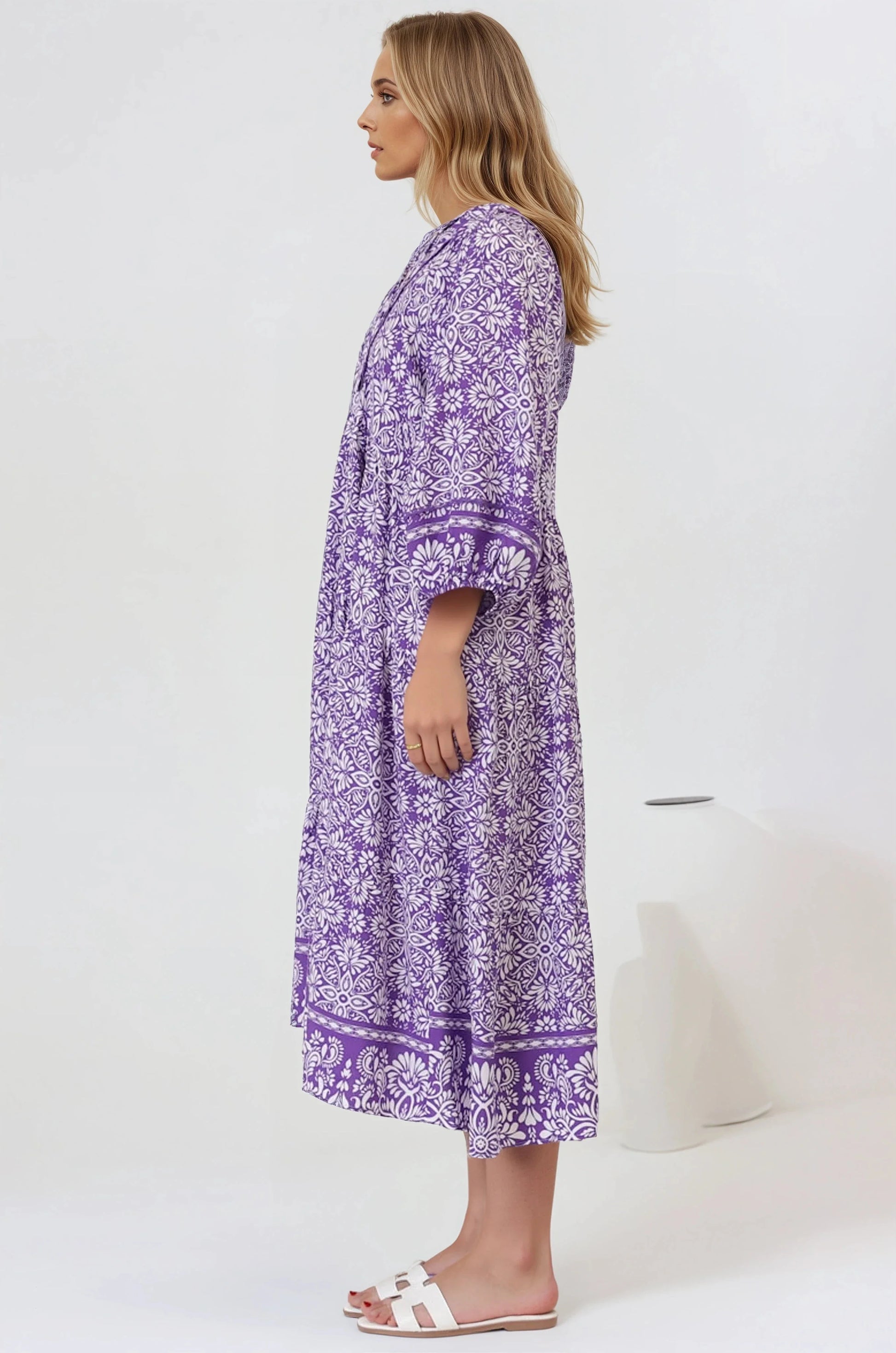 Kamali Midi Dress - Batwing Sleeve Smock Dress wit