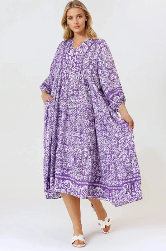 Kamali Midi Dress - Batwing Sleeve Smock Dress wit