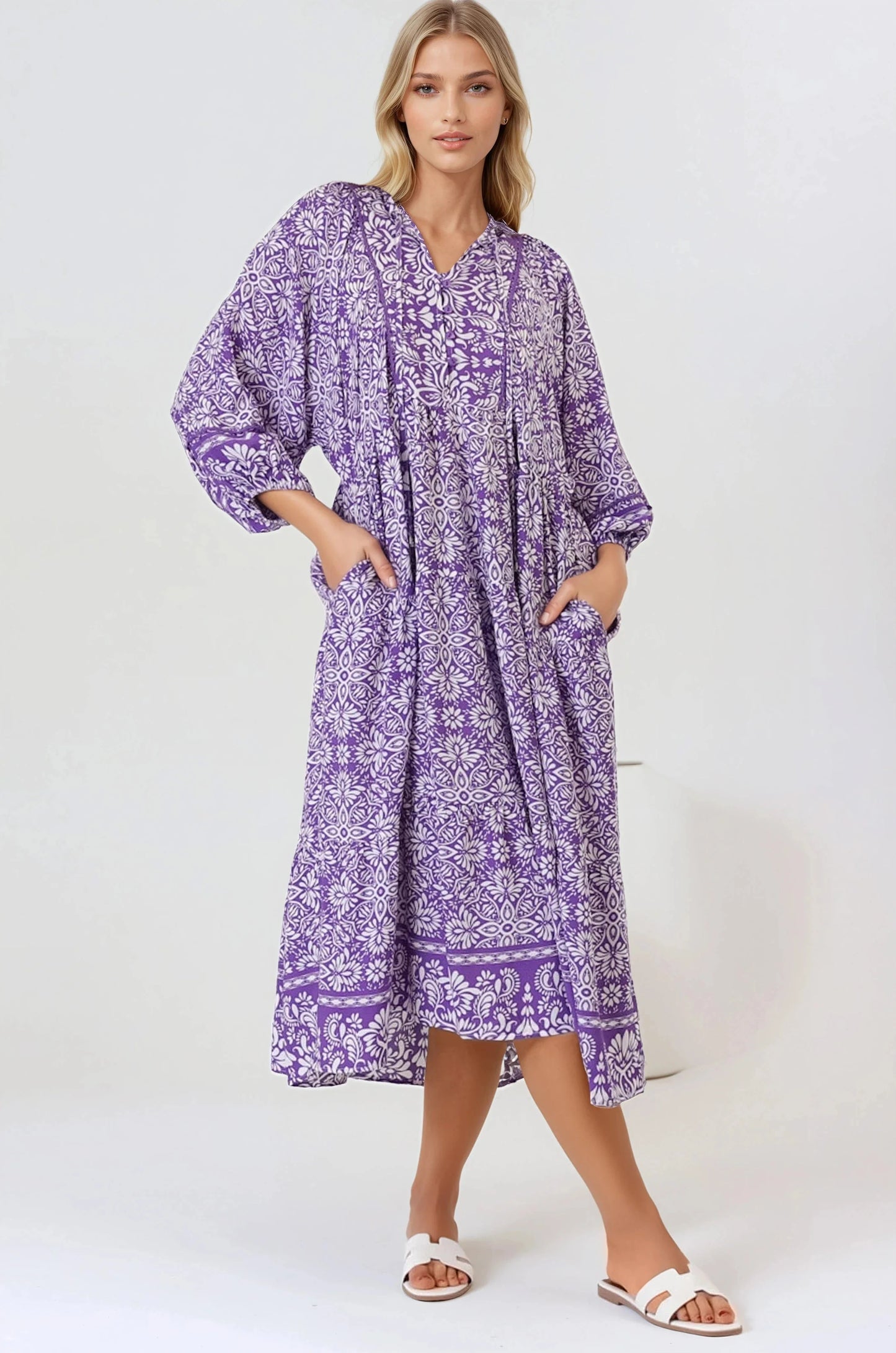 Kamali Midi Dress - Batwing Sleeve Smock Dress wit