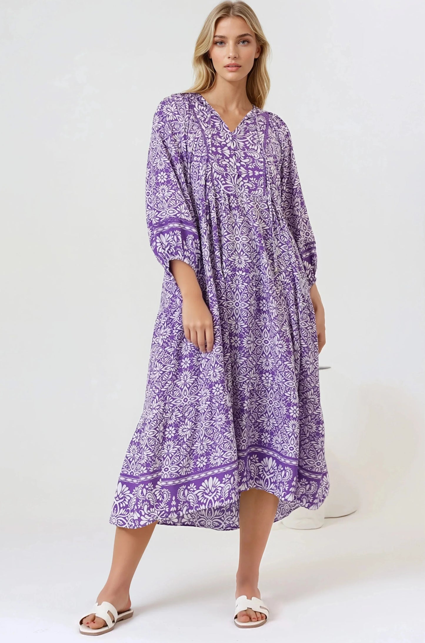 Kamali Midi Dress - Batwing Sleeve Smock Dress wit