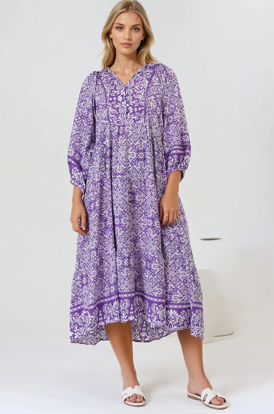 Kamali Midi Dress - Batwing Sleeve Smock Dress wit