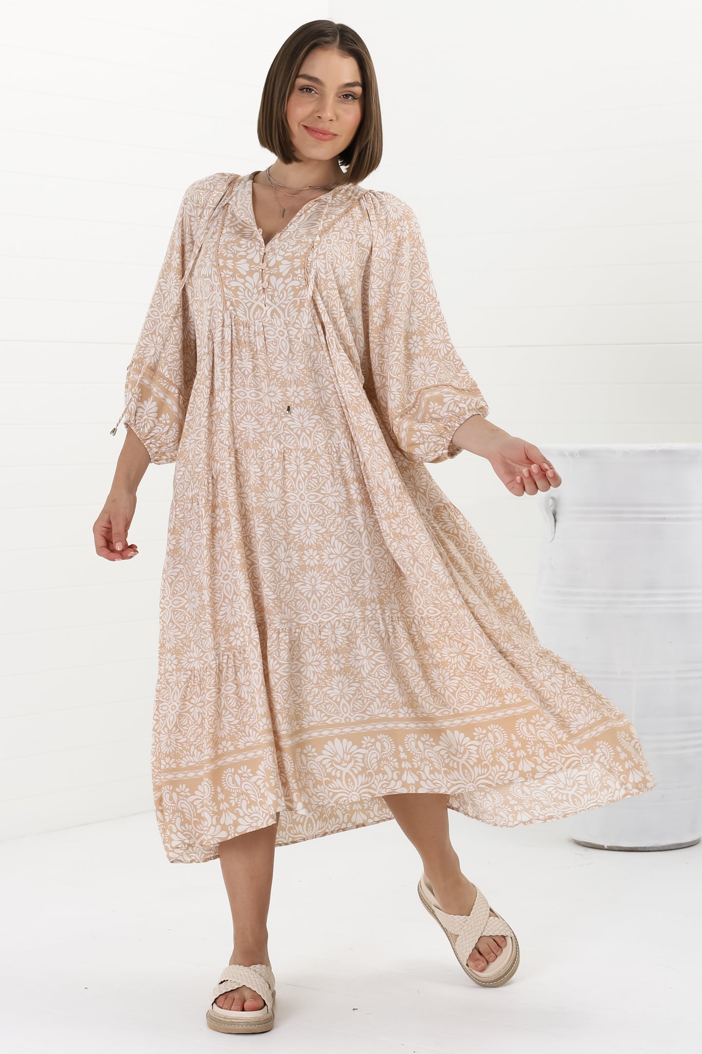 Kamali Midi Dress - Batwing Sleeve Smock Dress wit