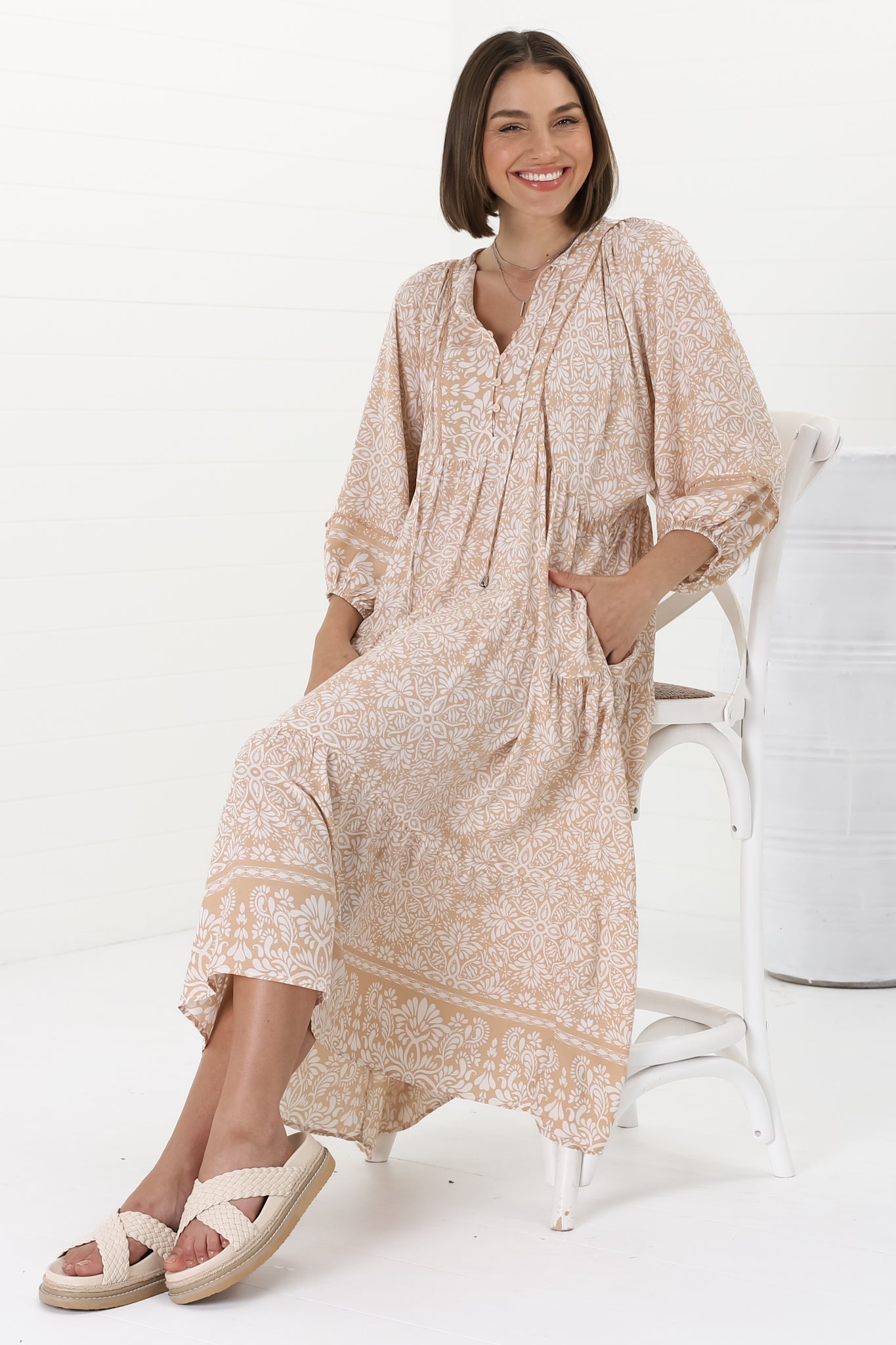 Kamali Midi Dress - Batwing Sleeve Smock Dress wit