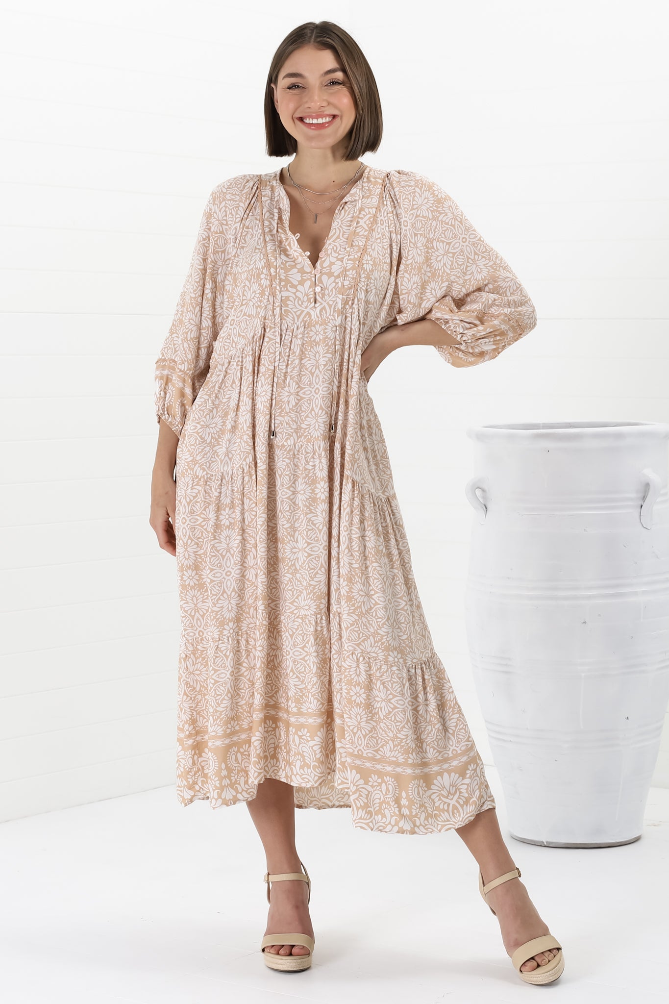 Kamali Midi Dress - Batwing Sleeve Smock Dress wit