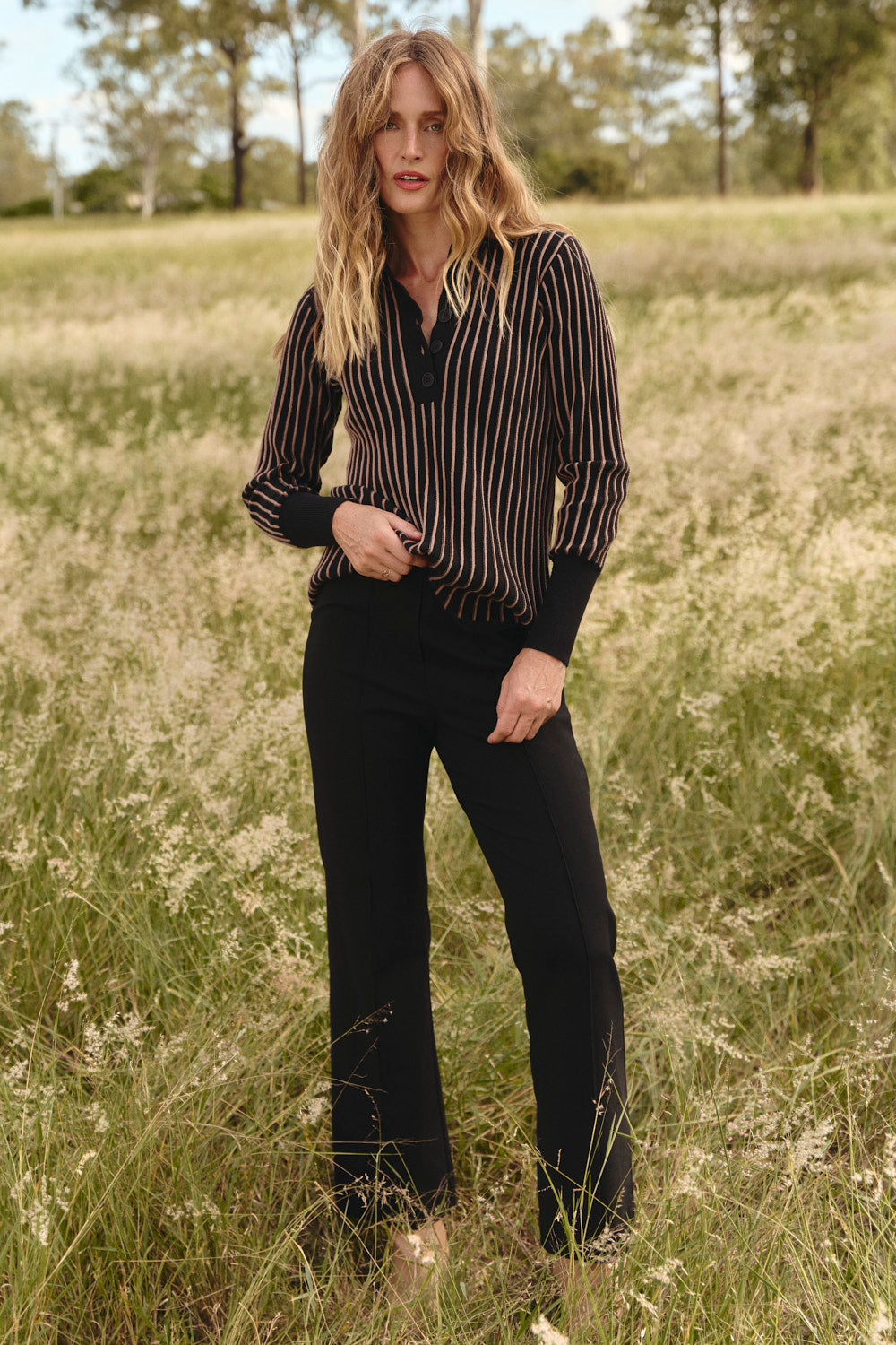 Stretch Wide Leg Pant in Black