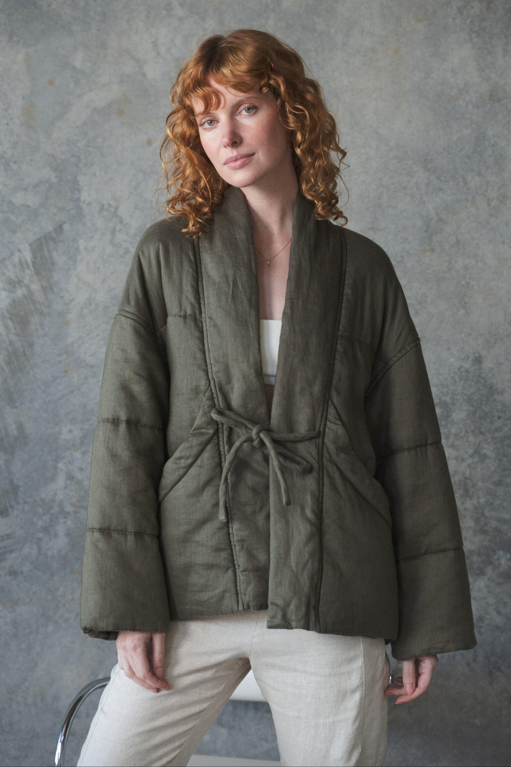 Aster Khaki Linen Coat