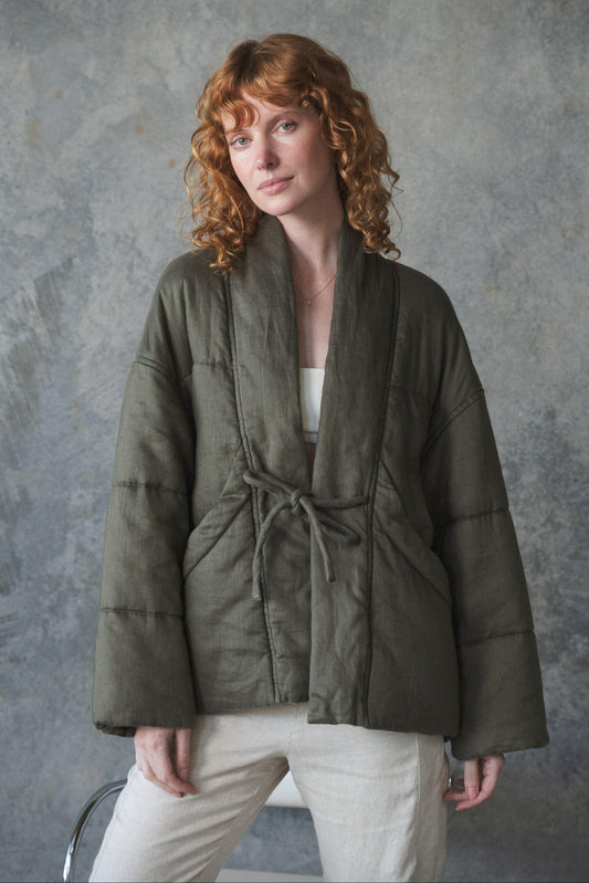 Aster Khaki Linen Coat