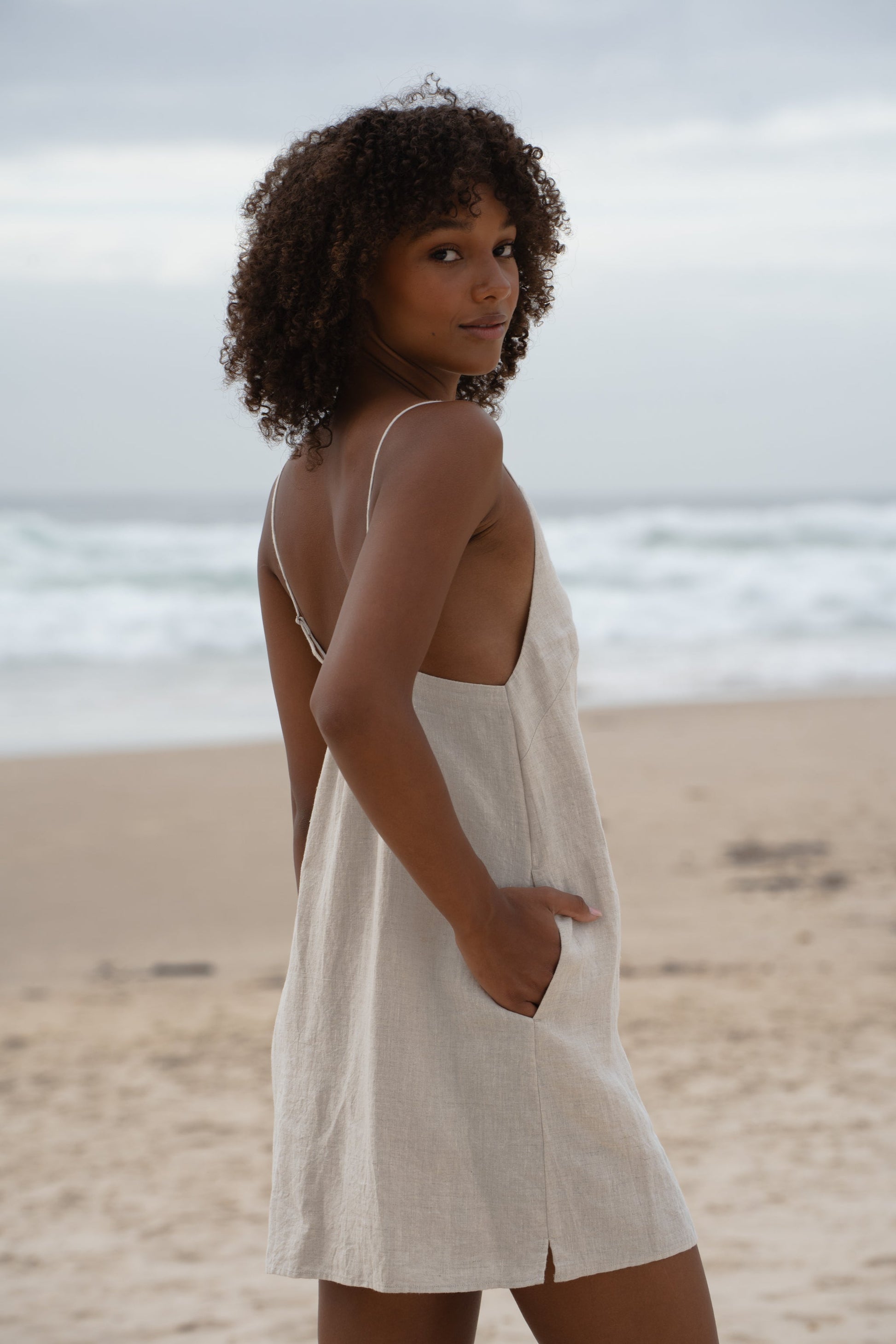 Liz Oatmeal Linen Slip
