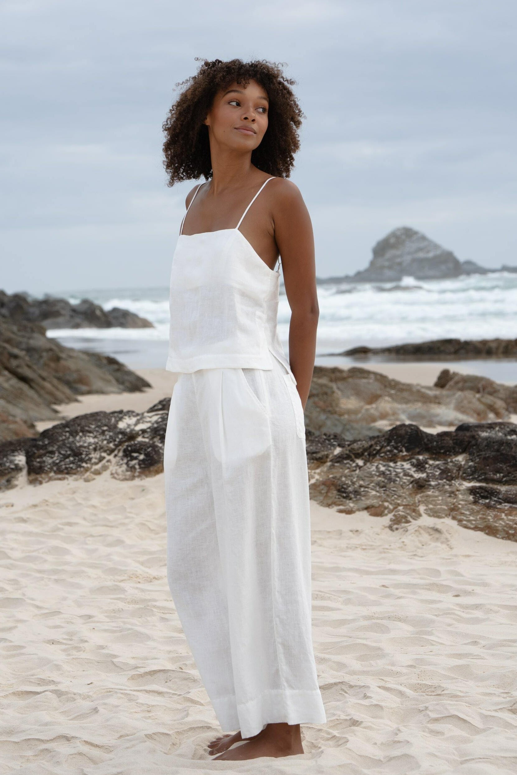 Ivy Ivory Linen Crop Pants