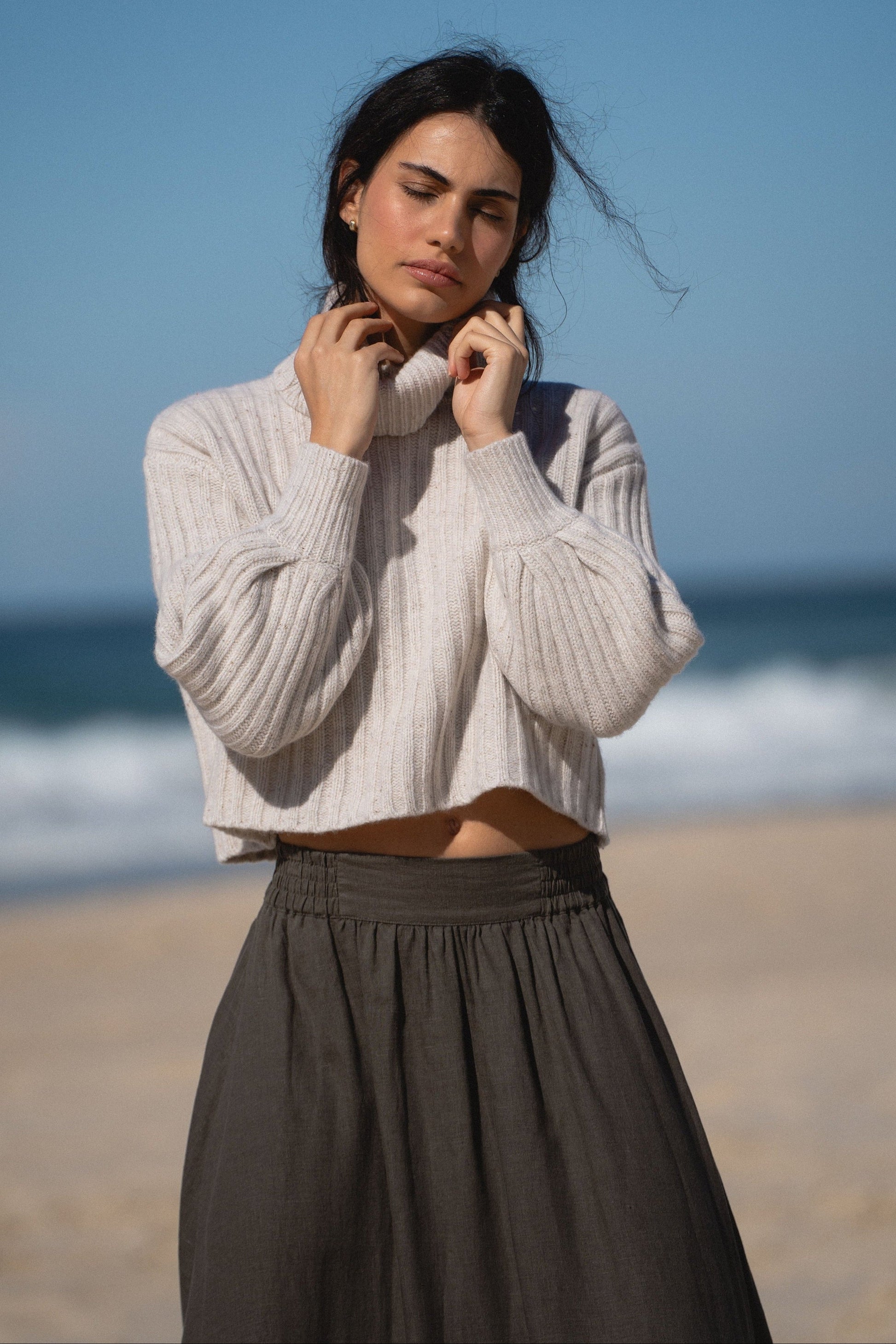 Hannah Khaki Linen Skirt
