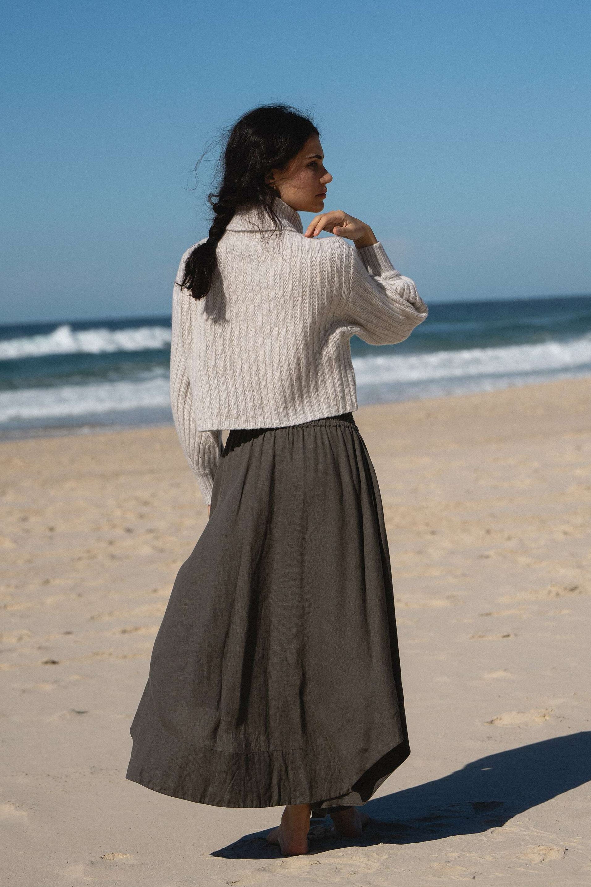 Hannah Khaki Linen Skirt