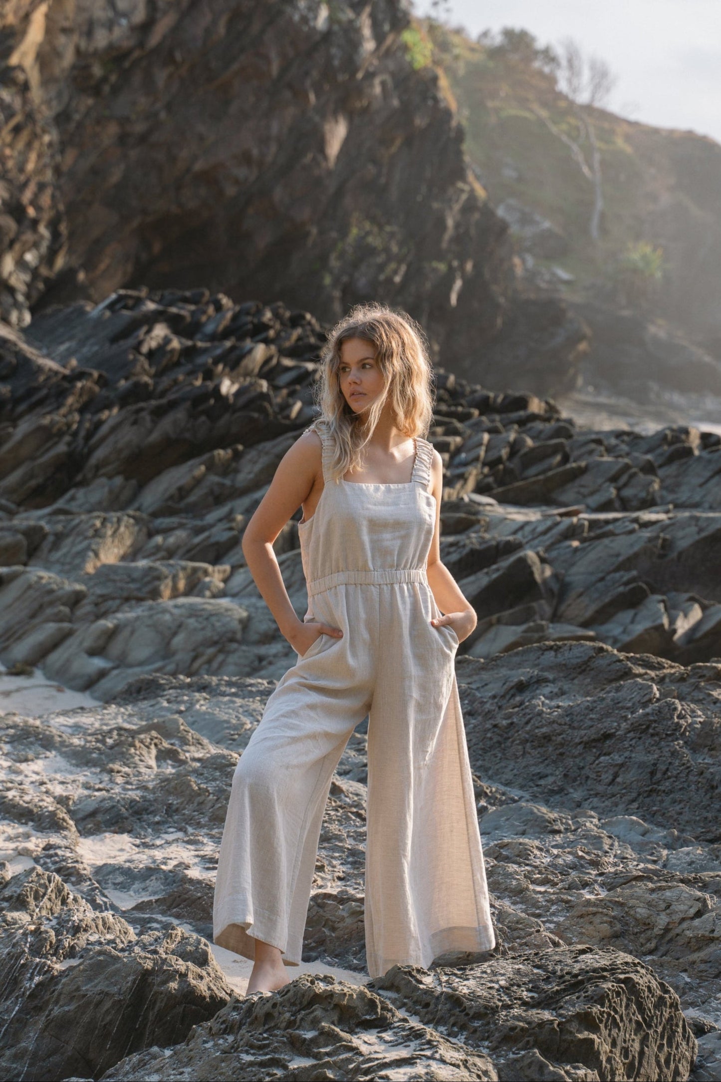 Keely Oatmeal Linen Jumpsuit