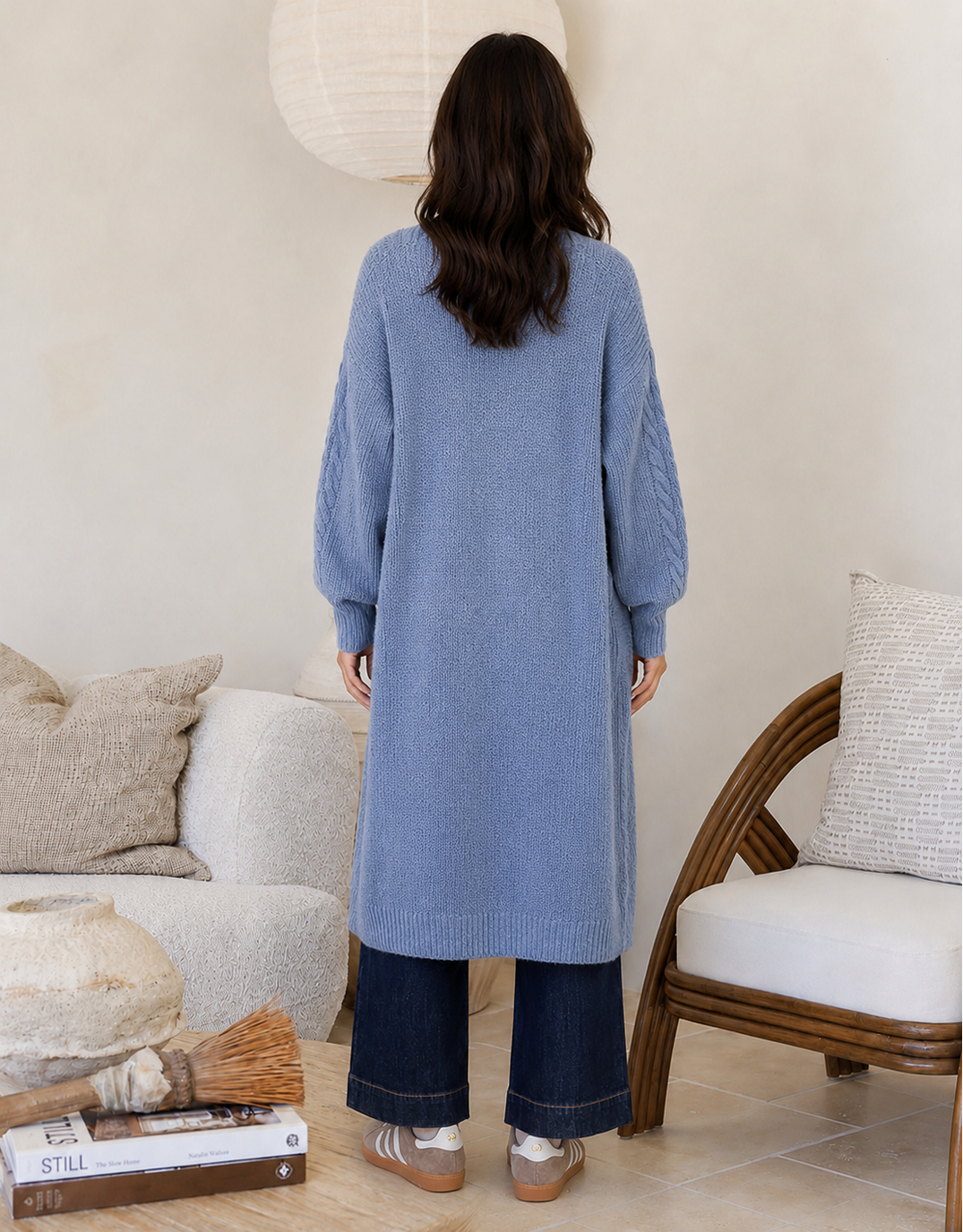 Longline Cable Cardi - Blue