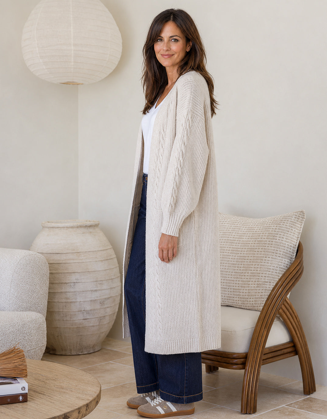 Longline Cable Cardi - Latte