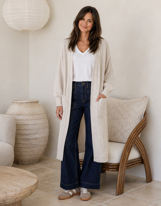 Longline Cable Cardi - Latte