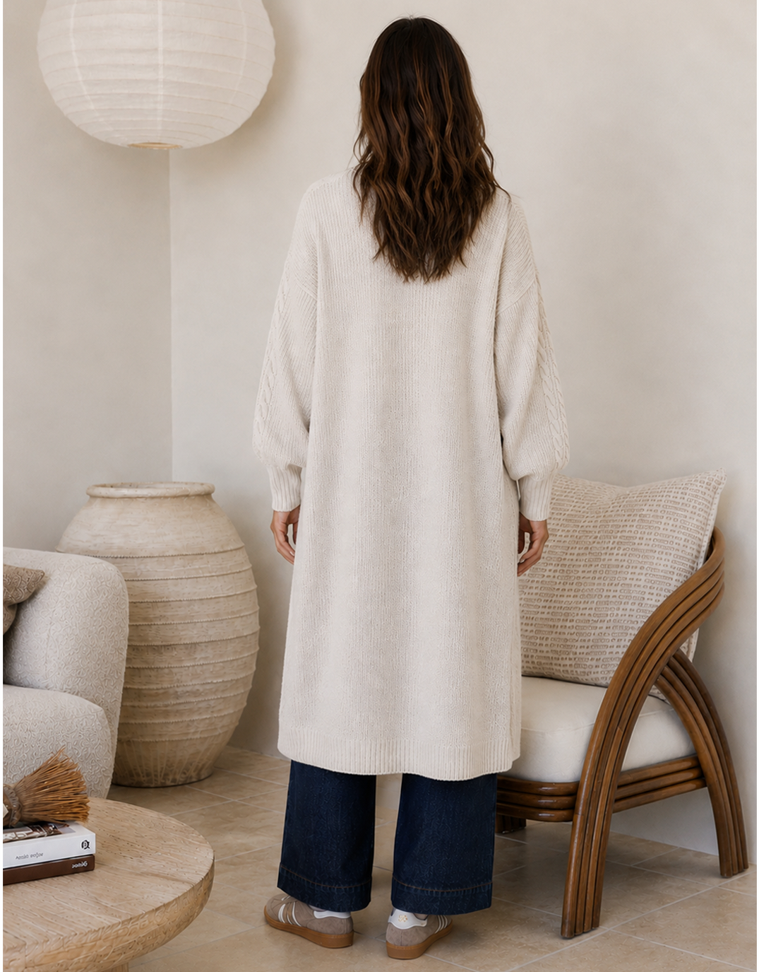 Longline Cable Cardi - Latte