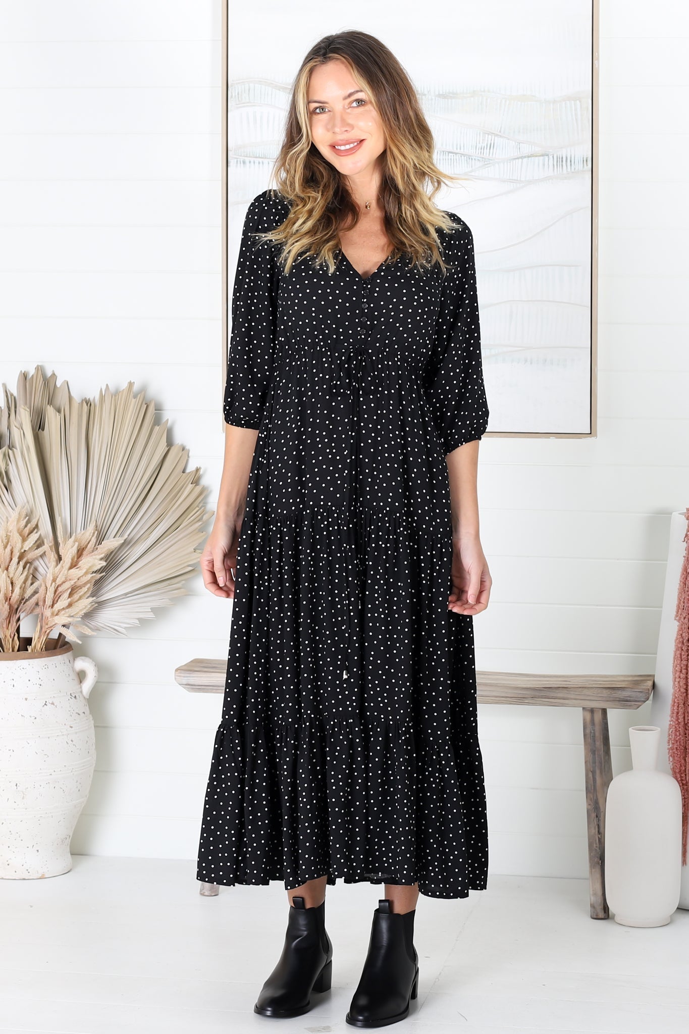 Montania Maxi Dress - Buttoned Bodice Pull in Wais