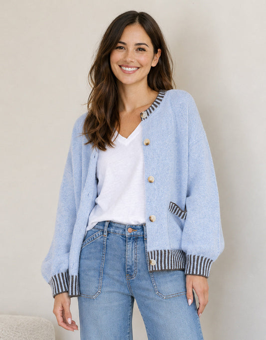 Macie Wool Blend Cardi - Blue/Choc
