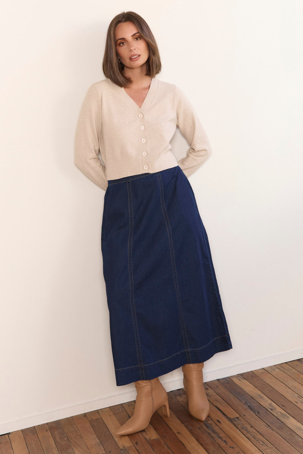 Maddy Denim Maxi Skirt in Dark Wash
