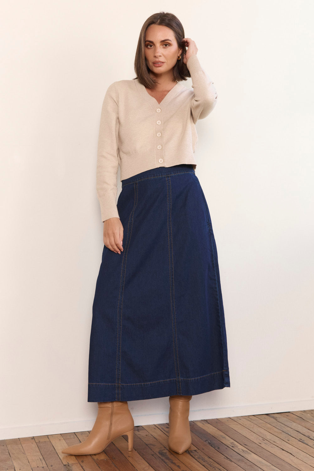Maddy Denim Maxi Skirt in Dark Wash