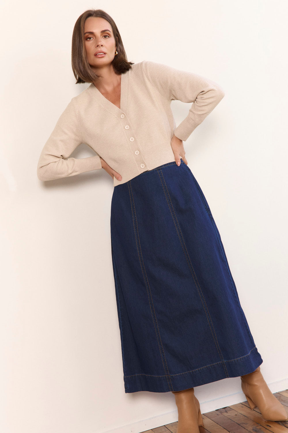 Maddy Denim Maxi Skirt in Dark Wash