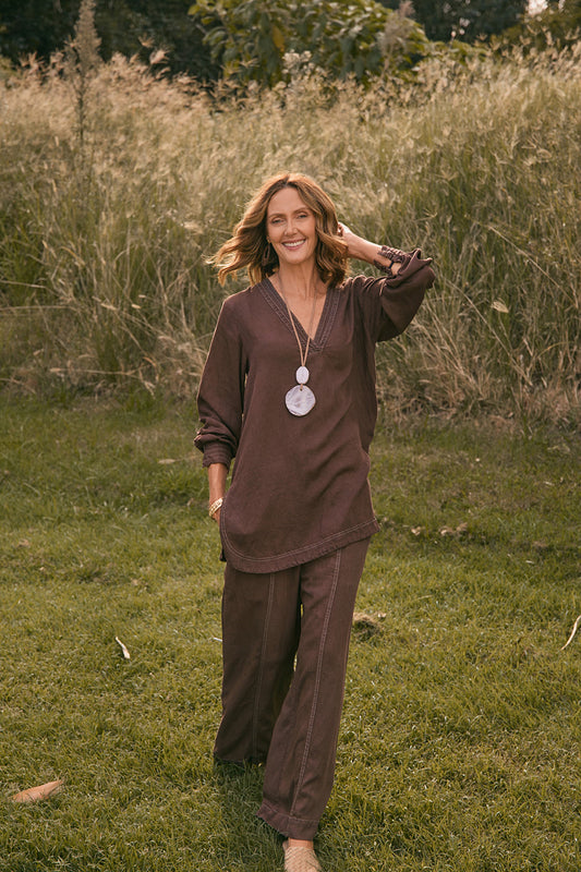 Breezy Tencel Relaxed Pant in Chocolate