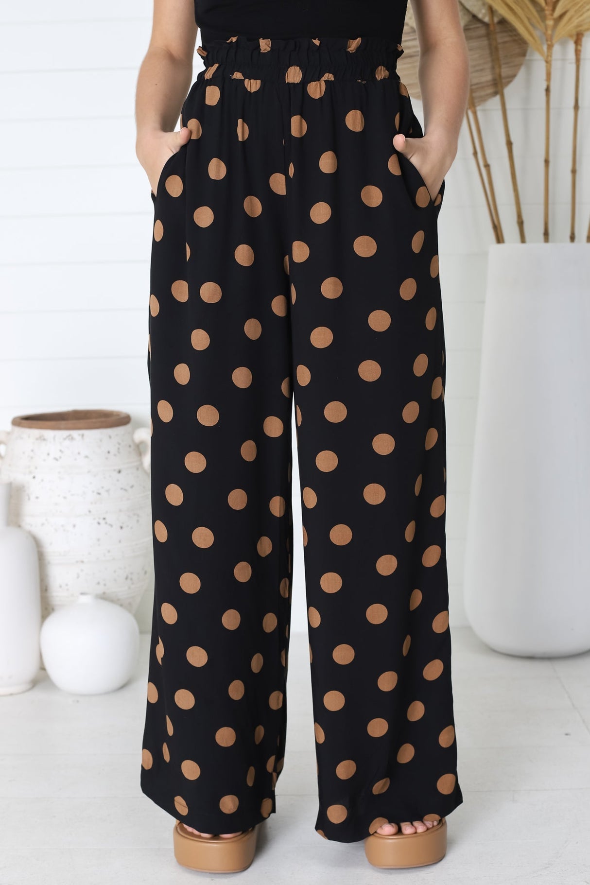 Mahony Pants - Paper Bag High Waisted Pants With Pockets