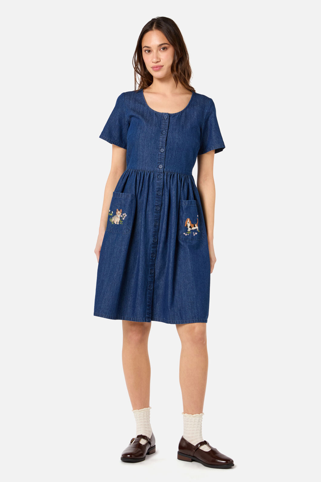 Cute Dogs Embroidered Dress