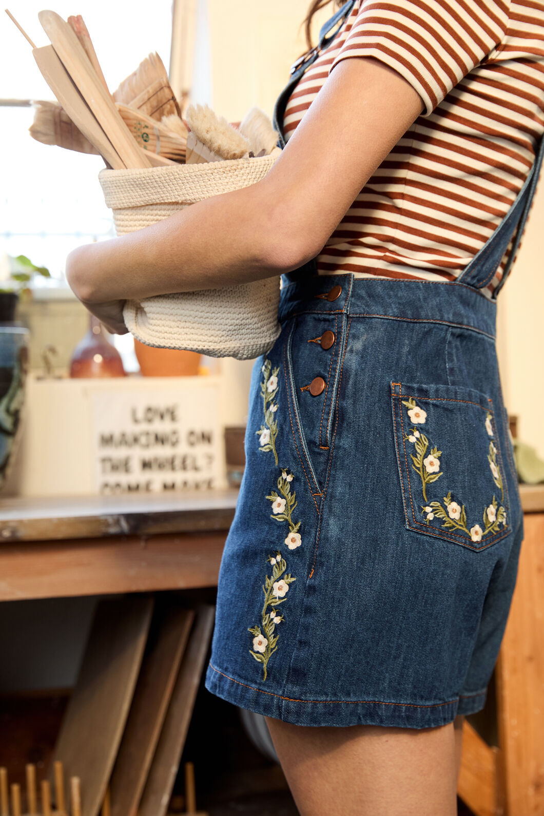 Esme Embroidered Short Overall