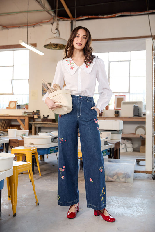 Folk Art Embroidered Jean