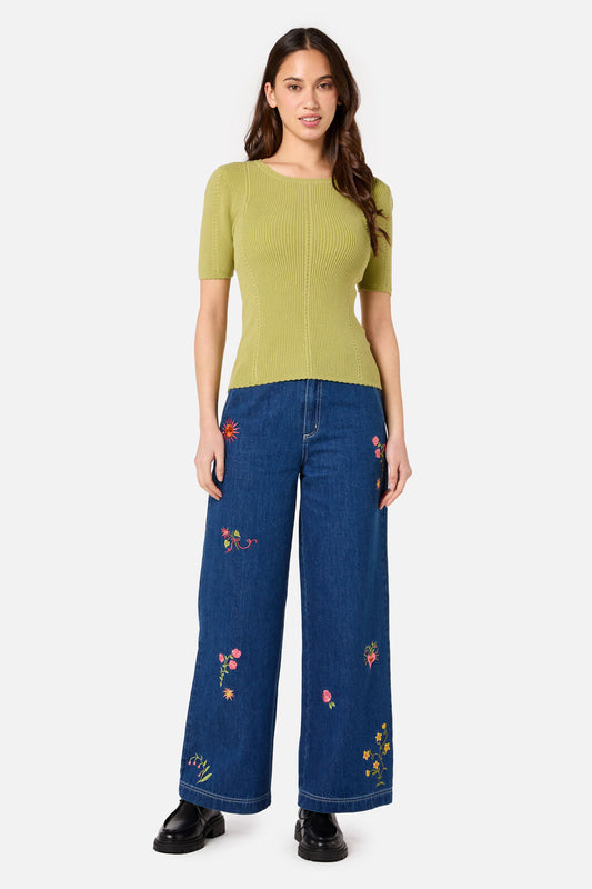 Folk Art Embroidered Jean