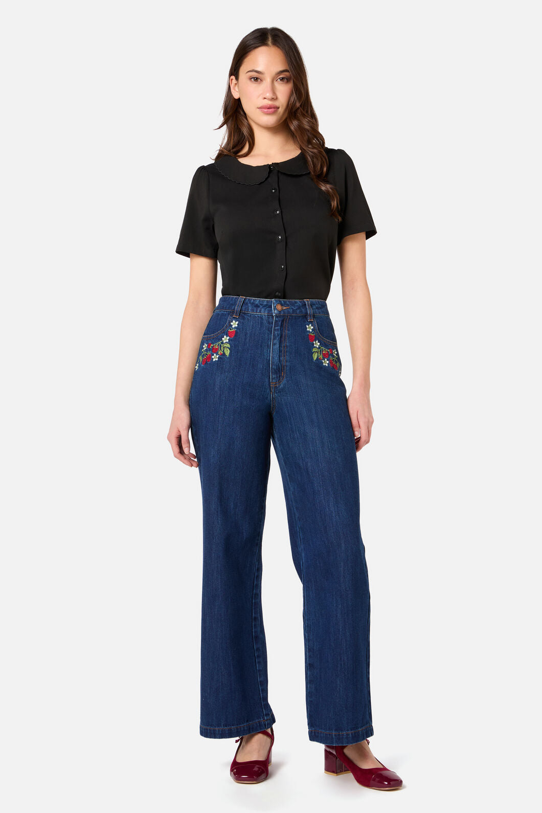 Raspberry Embroidered Jean