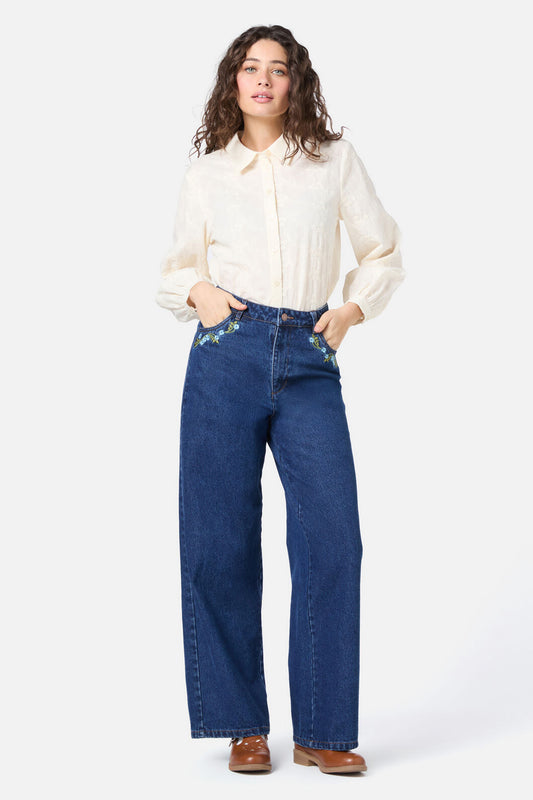 Blue Blooms Embroidered Jean