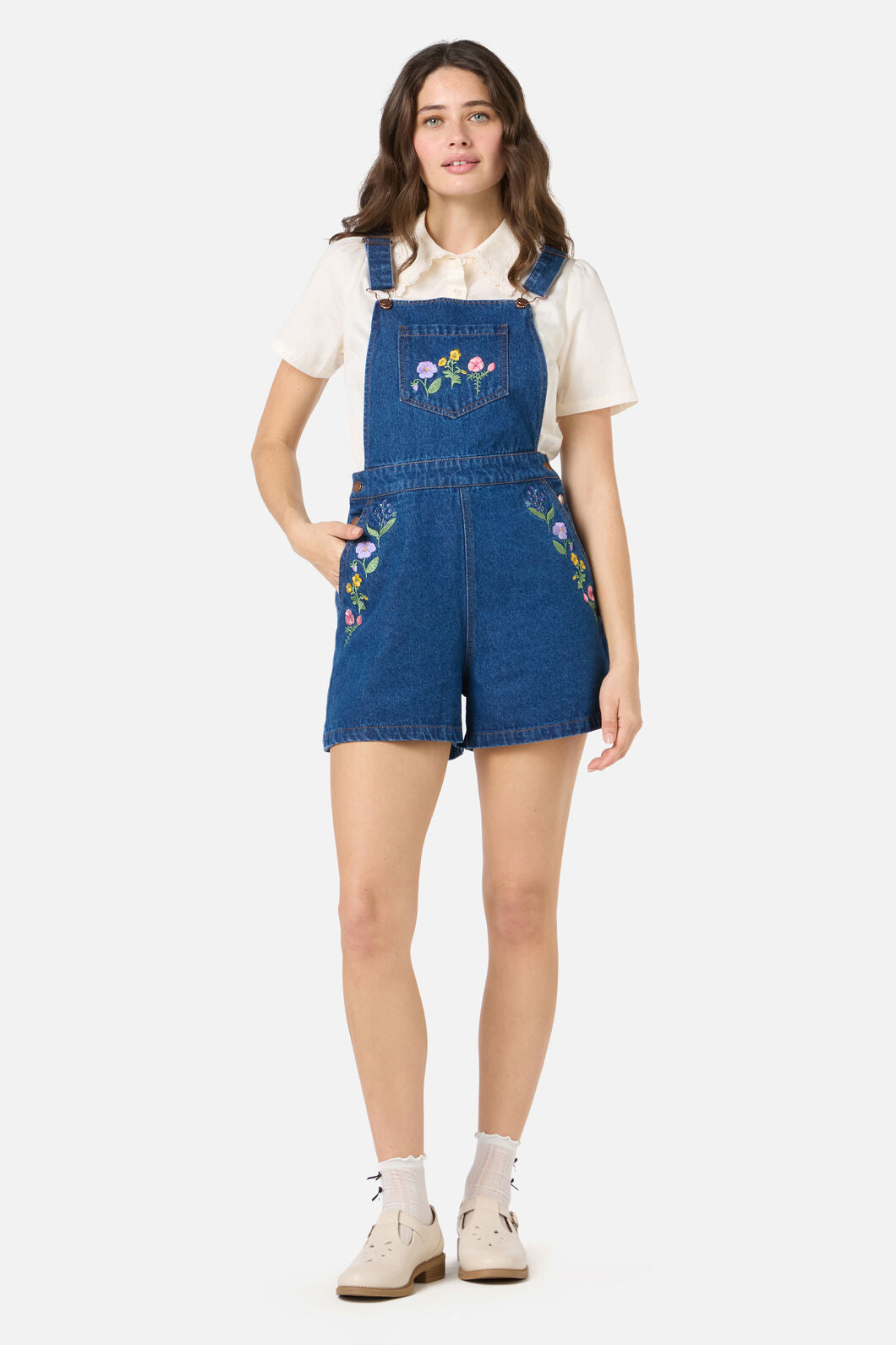 Flower Patch Emb Short Overall