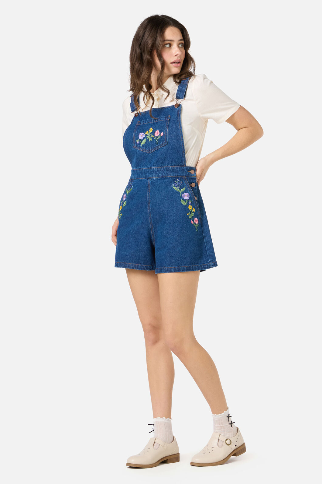 Flower Patch Emb Short Overall