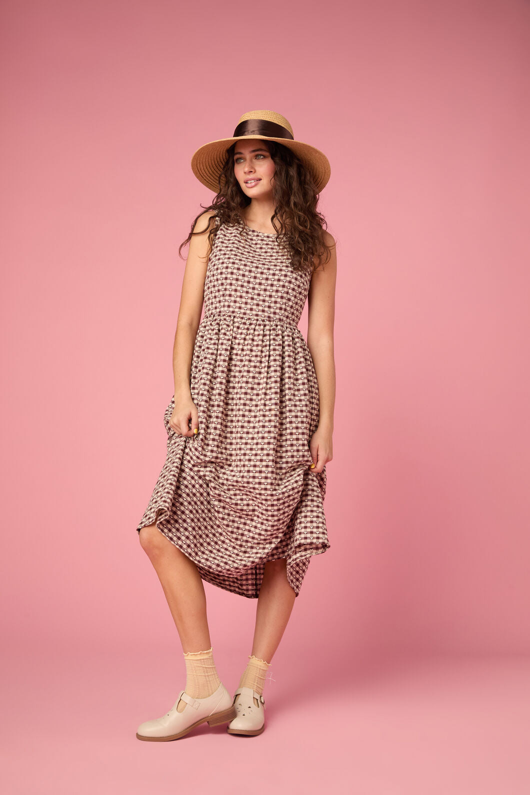 Sweetheart Check Midi Dress